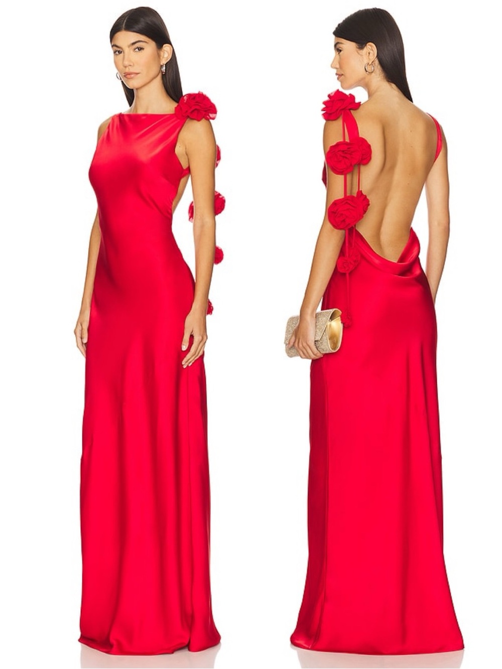 Lovers and Friends Angela Floral Detail Open Back Gown Red